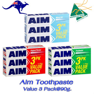 Aim Toothpaste Value 3 Pack ( 90g.x3 ) ยาสีฟันแอม ออสเตรเลีย แพ็ค3ชิ้น ราคาพิเศษ รุ่นดั้งเดิม และ กลิ่นมิ้นท์