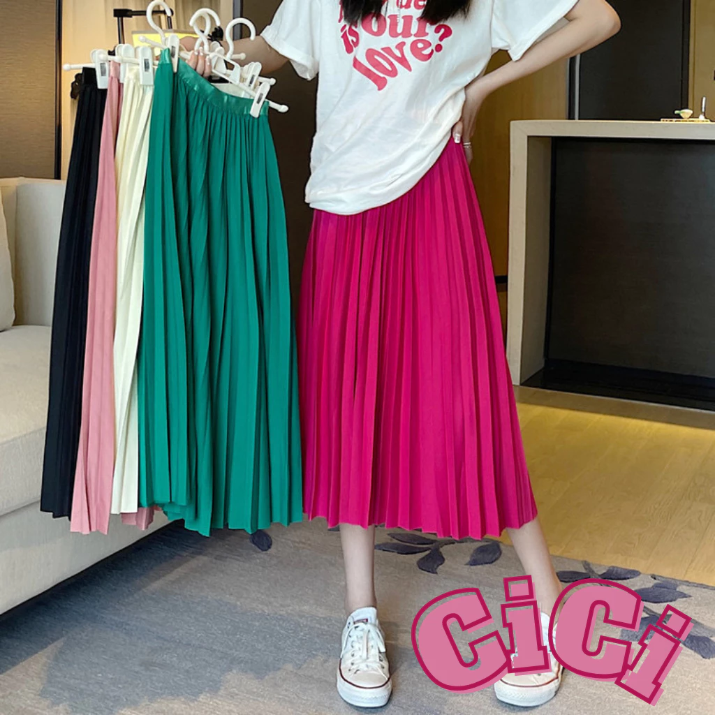 ส่งทันที Cici(NO. 2328)Pleaty skirts กระโปรงยาวพลีทอัดจีบทรงสวย สีคัลเลอร์ฟูลสดใส basic style