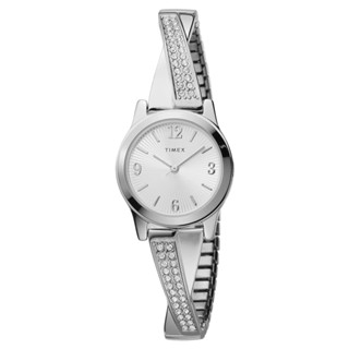 TIMEX TW2V69600 Semi-Bangle with Crystal นาฬิกาข้อมือผู้หญิง สีเงิน หน้าปัด 25 มม.