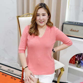 เสื้อไหมพรมผ้ายืด แขนศอกร่องใหญ่ ฟรีไซส์ อก38-48”โค้ด WDKEBA  ลด 45 ฿