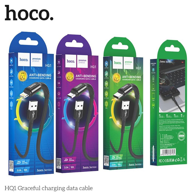 hoco.สายชชาร์จHQ1 3A มาใหม่ล่าสุด Micro/Type-C /IP Graceful Charging data clble