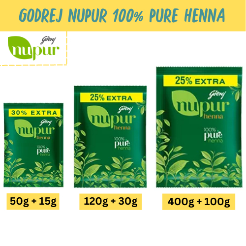 Godrej Nupur Henna 100% natural ผงเฮนน่า ผงย้อมผม เฮนน่าตามร่างกาย เฮนน่า ธรรมชาติ มี 3ขนาด 75 กรัม 