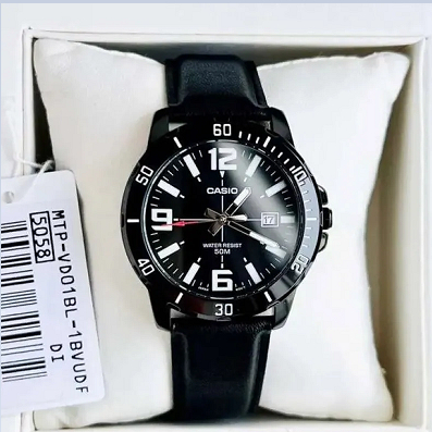 นาฬิกา Casio แท้ 100% รุ่น MTP-VD01BL-1B นาฬิกาผู้ชายสายหนัง สีดำ ของแท้ 100% รับประกันสินค้า 1 ปีเต็ม