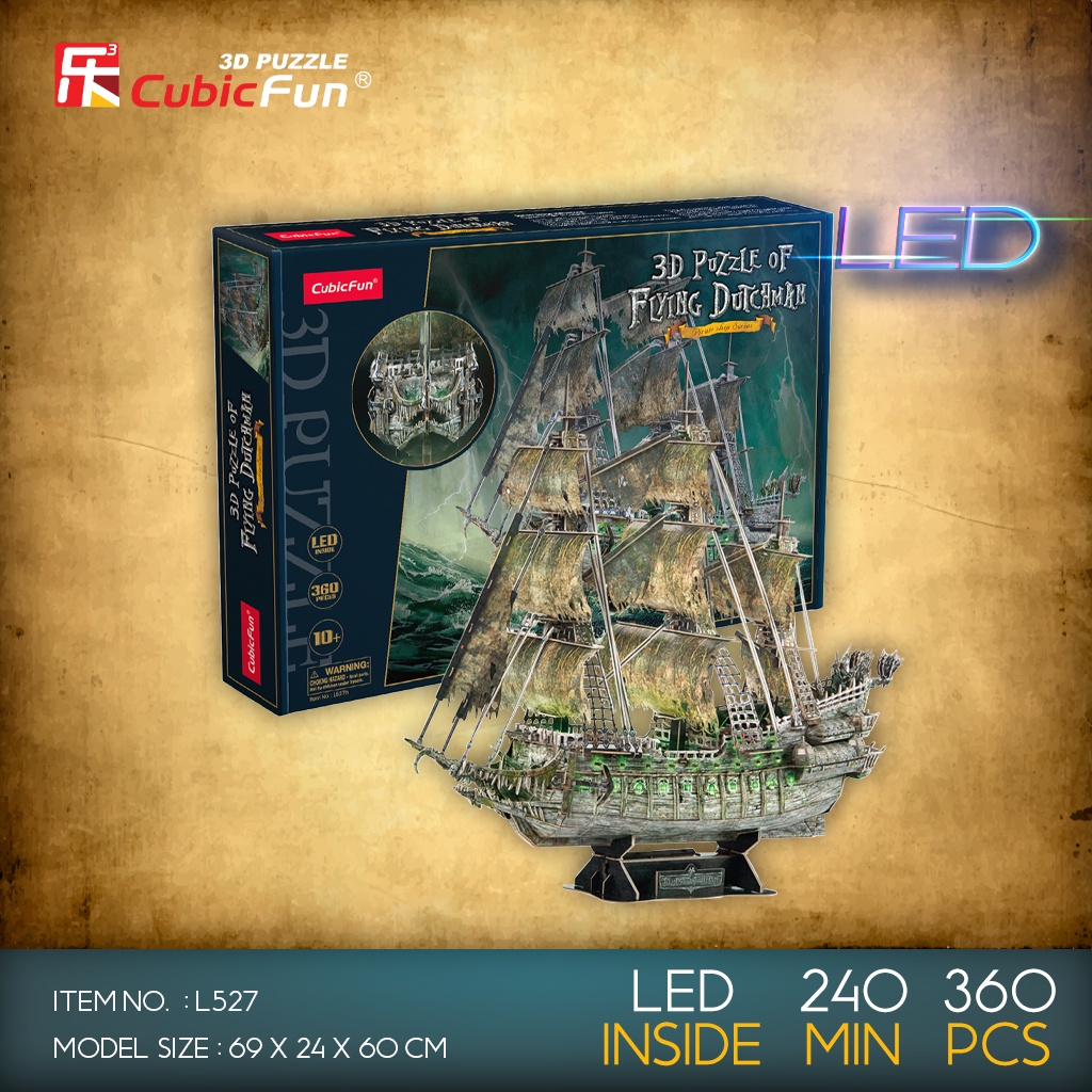 จิ๊กซอว์ 3 มิติ เรือฟลายอิงดัตช์แมน Flying Dutchman LED เรือปีศาจ L527 แบรนด์Cubicfun ของแท้100%