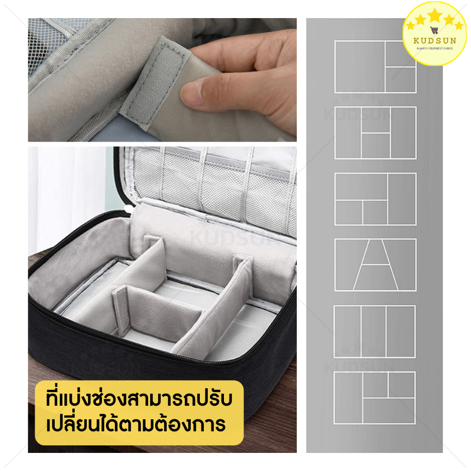 KUDSUN กระเป๋าจัดระเบียบ กระเป๋าใส่สายชาร์จ และอุปกรณ์เสริมอิเล็กทรอนิกส์ Oxford กันน้ำ กันฝุ่น น้ำหนักเบา พกพาสะดวก