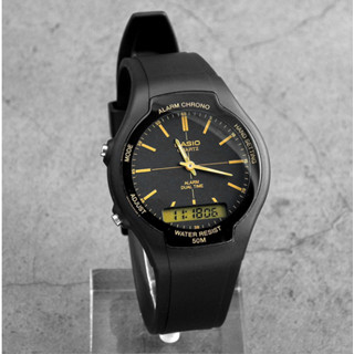 นาฬิกา Casio 2 ระบบ รุ่น AW-90H-9E นาฬิกาผู้ชายสายเรซิ่น สีดำ ตัวขายดี - ของแท้ 100% รับประกันสินค้า 1 ปีเต็ม