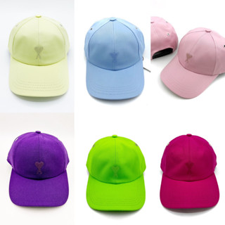 Ami Paris Cap หมวก หัวใจ สีพาสเทล ฟ้า ชมพู เขียว ม่วง เหลือง ของแท้ ปรับขนาดได้ unisex หมวก หมวกแก๊ป แบรนด์เนม ของขวัญ