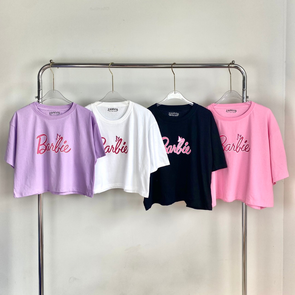 เสื้อครอปสกรีนลาย New Barbie มีให้เลือก 6 Size