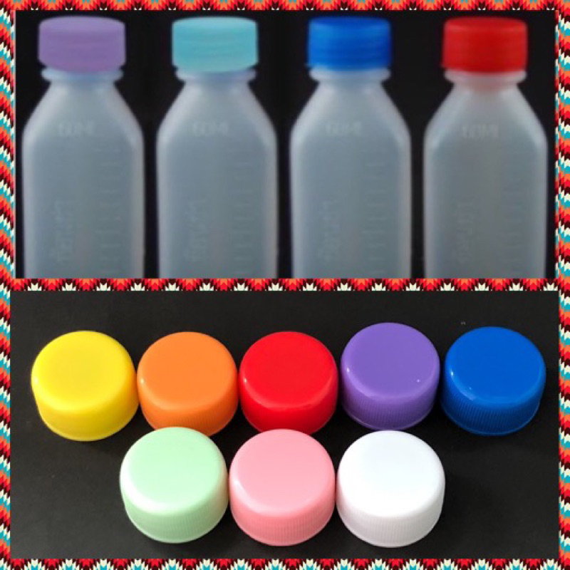 (100 ขวด) ขวดยาน้ำ พลาสติก 60ml มีฝาหลายสี