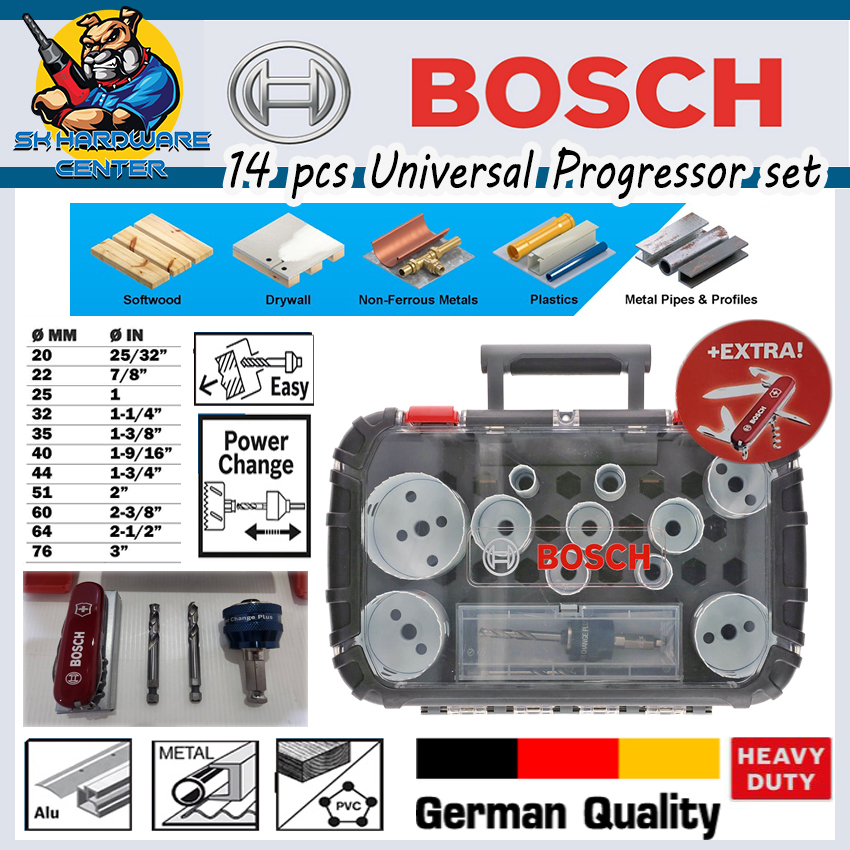ชุดเซ็ตโฮลซอเจาะเหล็ก-ไม้-อลูมิเนียม ฯลฯ 14ตัว/ชุด 20-76mm BOSCH รุ่น 14pcs universal progressor set