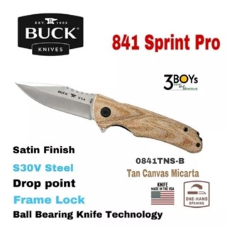 มีด Buck รุ่น 841 Sprint Pro - Tan Canvas Micarta ใบมีด s30v ด้ามจับ Micarta สีน้ำตาล ระบบลูกปืนเปิดได้เร็ว แข็งแรงทนทาน