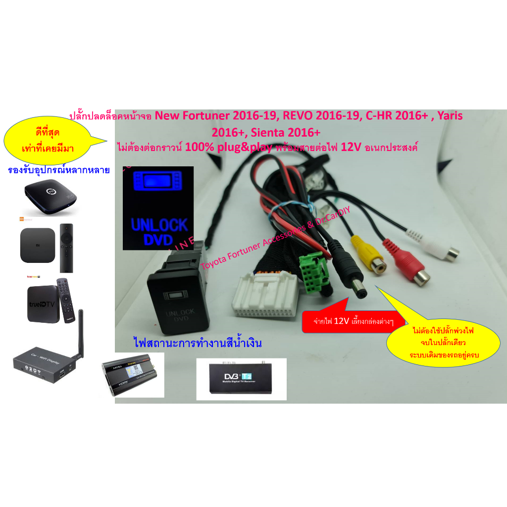 ชุดปลดล็อคหน้าจอพร้อมกล่อง PSI S4 Fortuner, REVO, Sienta, CHR, Yaris Ativ 2016-19 ไม่ตัดต่อสายไฟรถ ป