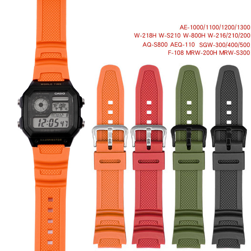 สายนาฬิกายาง Casio 1ชิ้น18มม.,สายนาฬิกา AQ-S810W AQ-S800W SGW-300H SGW-400H SGW-500H MRW-200H AE-1000W AE-1300