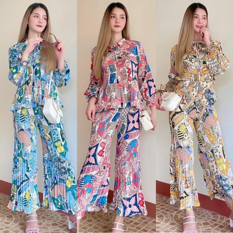 ชุดเซ็ทผ้าอัดพลีท สาวอวบ อก 34-42" ใส่ได้