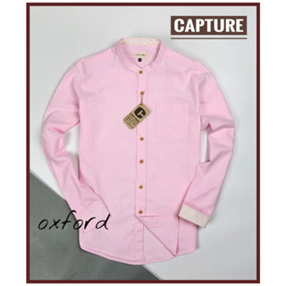 เสื้อเชิ้ตแขนยาว คอจีน ผ้า Oxford สีชมพู มีถึงไซส์ 4XL