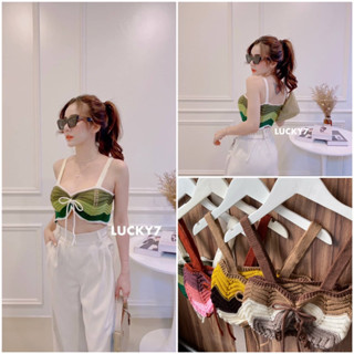 🔅Lucky7🔅sexy crop top ผ้าไหมพรมทอลาย เซ็กซี่ น่ารัก ขนาดฟรีไซส์