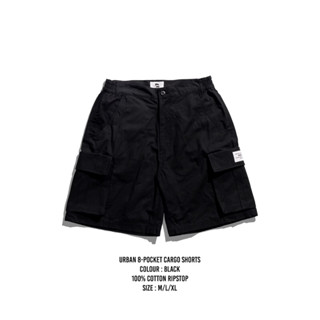 กางเกงคาร์โก้ ขาสั้น NABRU : URBAN 8-Pocket Cargo shorts สีดำ ขากว้าง