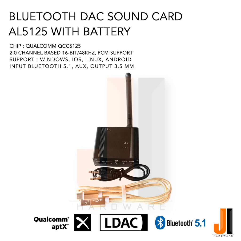 Bluetooth DAC sound card AL5125 With Battery สำหรับแปลงลำโพงเป็นลำโพง Bluetooth ของใหม่มีการรับประกัน