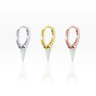 PiercingRoomByJay Single Spike White Opal Plain Huggie Hoop เงินแท้