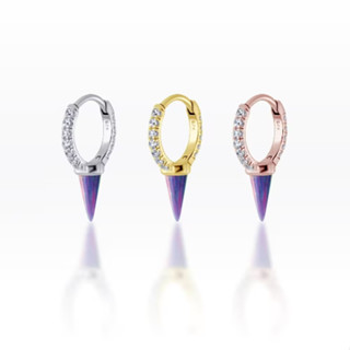 PiercingRoomByJay Single Purple opal spike CZ Huggie Hoop เงินแท้