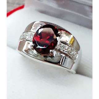 แหวนเงินแท้  925  พลอยโกเมน Rhodolite  Garnet  น้ำหนัก  3.24  กะรัต  สวยไฟดีค่ะ