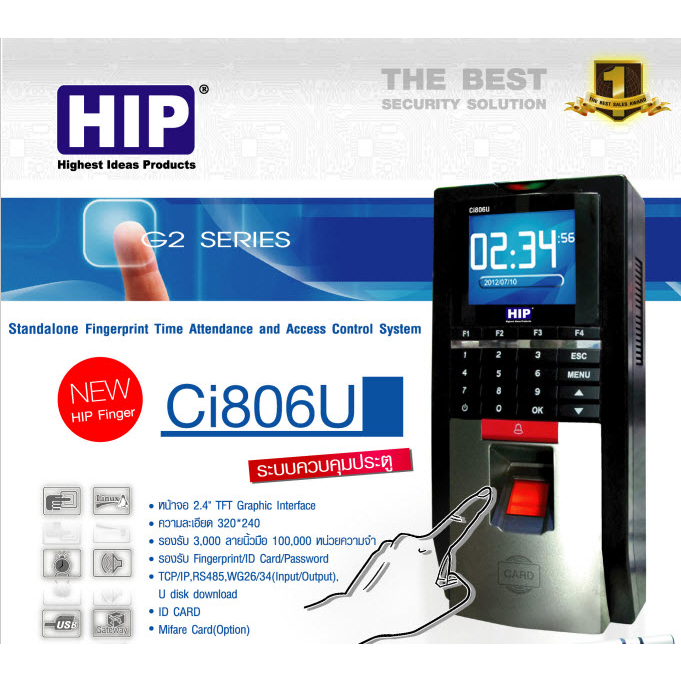 HIP Ci806U เครื่องสแกนลายนิ้วมือ สามารถอ่านบัตรเพื่อบันทึกเวลา และเปิดประตูเข้าออก