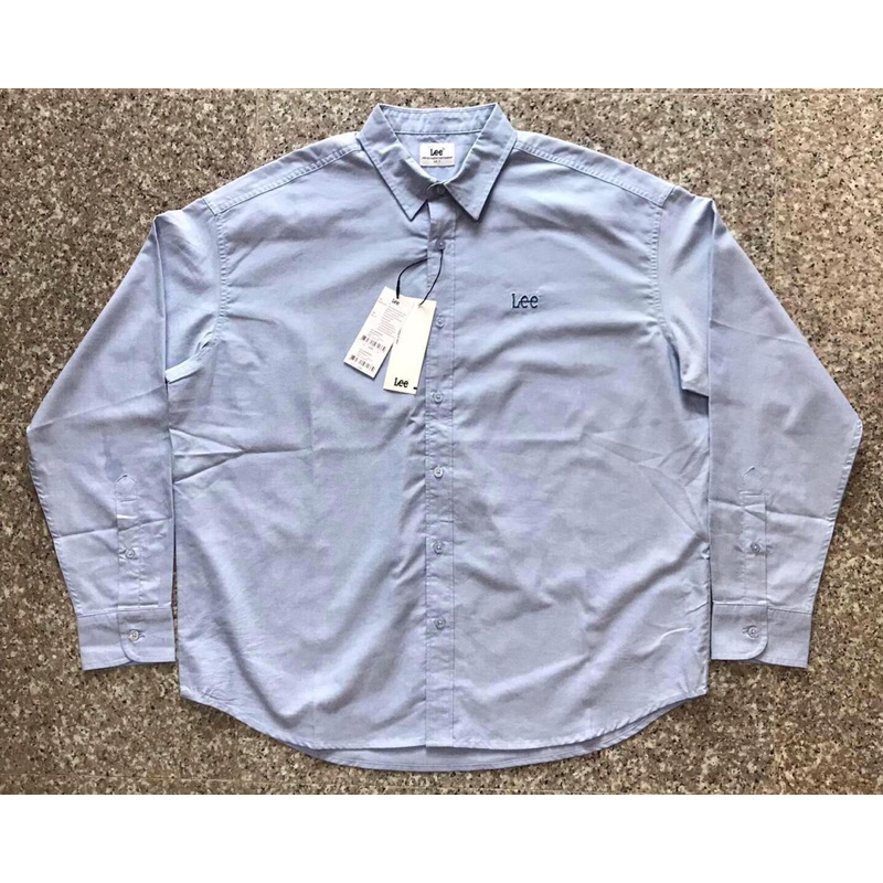(ไซส์ใหญ่)Lee เสื้อเชิ้ตแขนยาวชาย  สี Blue ผ้าไม่ยืด ผ้าไม่หนา ใส่สบาย ทรงโอเวอร์ไซส์ ของแท้จากช็อป