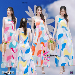 👗Pfashion [ส่งไวมาก🚛] P14171 เดรสยาวสายเดี่ยว ลายกราฟฟิก