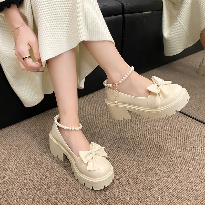 🎀จัดส่งจากประเทศไทย🎀 รองเท้าผู้หญิงแมรี่เจน ตกแต่งมุก รองเท้าหนังแฟชั่นสไตล์เกาหลี