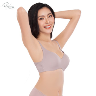 Presea บราไร้โครง Wireless bra ตกแต่งผ้าลูกไม้ด้านหลัง สีเทา MA1514