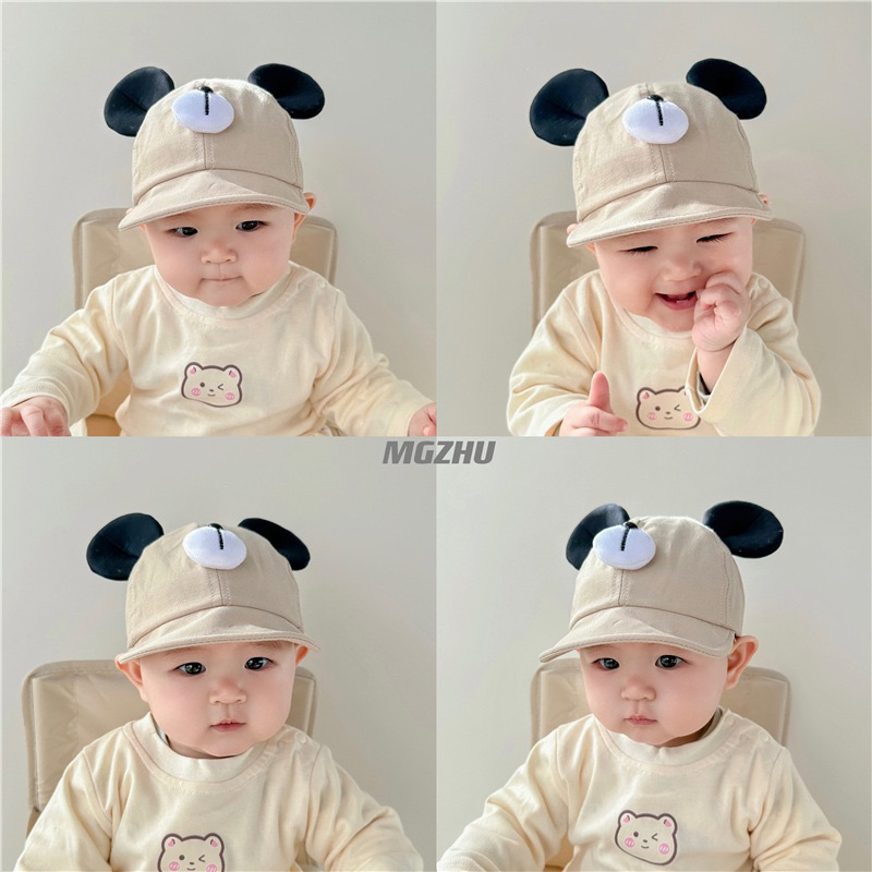 พร้อมส่ง หมวกหมี หมวกเด็ก แต่งเพิ่มหูน่ารัก มีสายปรับขนาดได้ ใส่สบาย