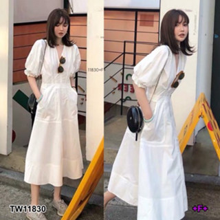 CS11830 แม็กซี่เดรสคอวีแขนตุ๊กตา V-neck maxi dress with doll sleeves