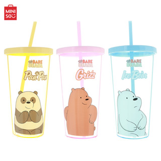 MINISO แก้วน้ำพร้อมหลอด แก้วน้ำทรงสูง We Bare Bears Collection