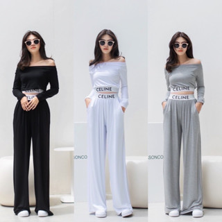 ! Celine Off Shoulder Set  เซทเสื้อแขนยาวเปิดไหล่ แต่งขอบยาง