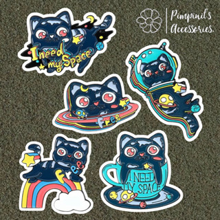 ʕ •ᴥ•ʔ ✿ พร้อมส่ง : เข็มกลัดเซ็ทแก๊งค์แมวเหมียวสีน้ำเงิน | Blue Little Cat Gang Enamel Brooch Pin Set.