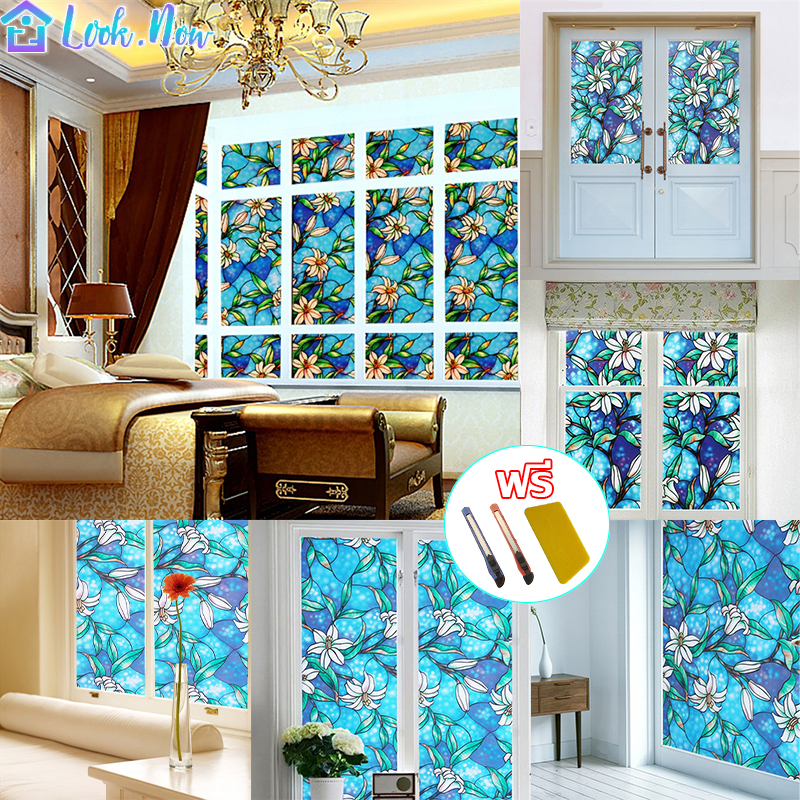 สติ๊กเกอร์ติดกระจกสูญญากาศ ฟิล์มกระจก ฟิล์มติดกระจกบ้าน Glass sticker 3 ขนาด ราคา ถูกที่สุด ดีลบีเคเค