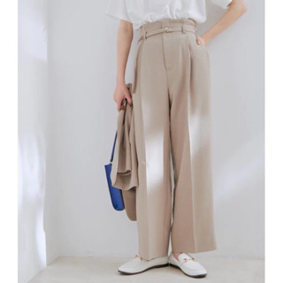 กางเกงขายาวเอวสูง VIS Linen Wide Leg Pants With D Belt ขาบานมีเชือกด้วย Size S เอว 24-26 สะโพก 36