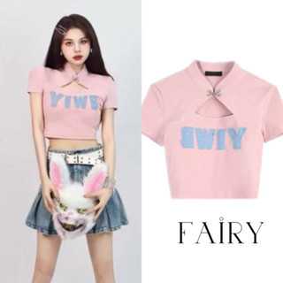 Fairy 🍒การจัดส่งที่รวดเร็ว🍒เสื้อยืดสั้นชุดกี่เพ้า มาใหม่แขนสั้นกลวงออกร้อนร้อนออกแบบรู้สึกกลุ่มเสื้อ