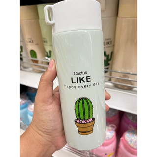 ขวดแก้วน้ำ 400ml กระบอกน้ำ Like ลายกระบองเพชร ใส่น่ำร้อนน้ำเย็นได้