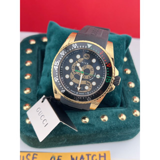 💚💚🆕Gucci 🇮🇹⌚️- Dive 🤿Kingsnake-🐍embossed Gold-pvd Watch - Mens - Black Gold YA136219