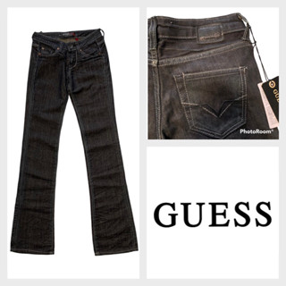 Guess(เกสส์) GS30 กางเกงขายาวผู้หญิง ยีนส์สีดำ ป้ายหนังสีดำ