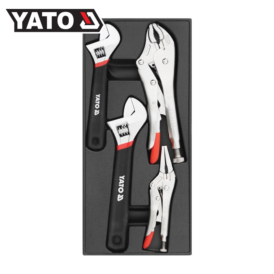 (จัดส่งฟรี) YATO YT-55444 ชุดถาดเครื่องมือ ชุดคีมล็อค + ประแจเลื่อน 4 ตัวชุด