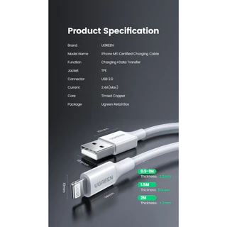 UGREEN รุ่น 20728 สายชาร์จไอโฟน 2.4A MFI Lightning to USB 2.0 สายยาว 1 เมตร