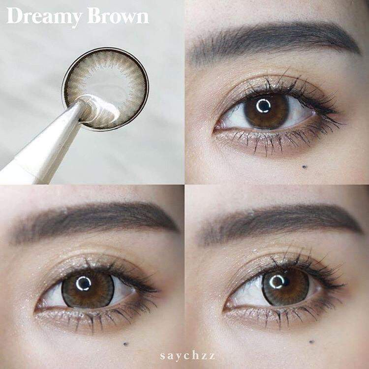 💖 Kitty kawaii ๑ mini Dreamy 14.2 ( mini Creamy )สายตา -00 ถึง -1000 brown gray Contactlens คอนแทคเลนส์ ราคาถูก ฟรีตลับ.