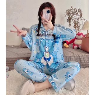 New❗️ชุดนอนไหมอิตาลีลายหมีแคร์แบร์🧸💙