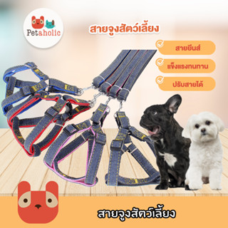 Petaholic (CE04) สายจูงสัตว์เลี้ยง สายจูงสุนัข สายจูงหมา สายจูงแมว สายจูงยีนส์ Dog Jean Harness with leash