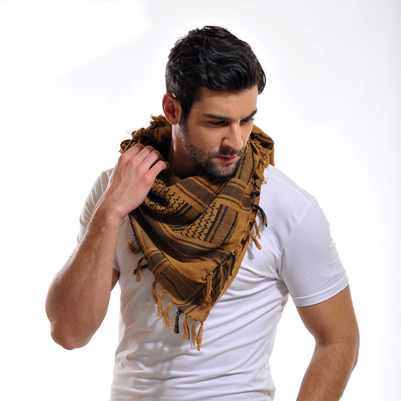 ผ้าพันคอกันลมสำหรับผู้ชายมุสลิม Hijab Shemagh ยุทธวิธีผ้าคลุมไหล่อาหรับ Keffiyeh ผ้าฝ้ายแฟชั่นผ้าพันคอ