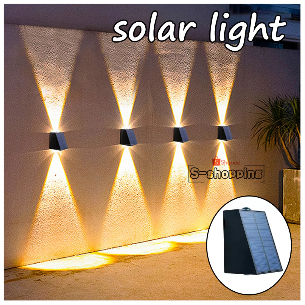 TOP TJ-2LED 2ระบบไฟ โคมไฟตกแต่งบ้าง Solar light ติดผนัง ติดรั้วบ้าน เพิ่มความสวยงาม