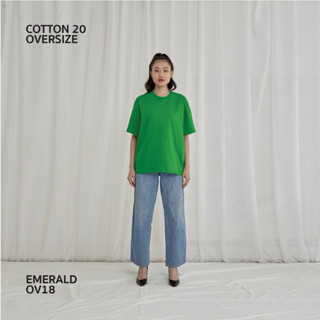 V10  เสื้อยืดสีเขียว Cotton20 Oversize