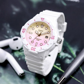 Casio นาฬิกาข้อมือผู้หญิง รุ่น LRW-200H-4E2 สายเรซิ่น สีขาว หน้าปัดชมพูสุด Cute - มั่นใจของแท้ 100% ประกันศูนย์ 1 ปี